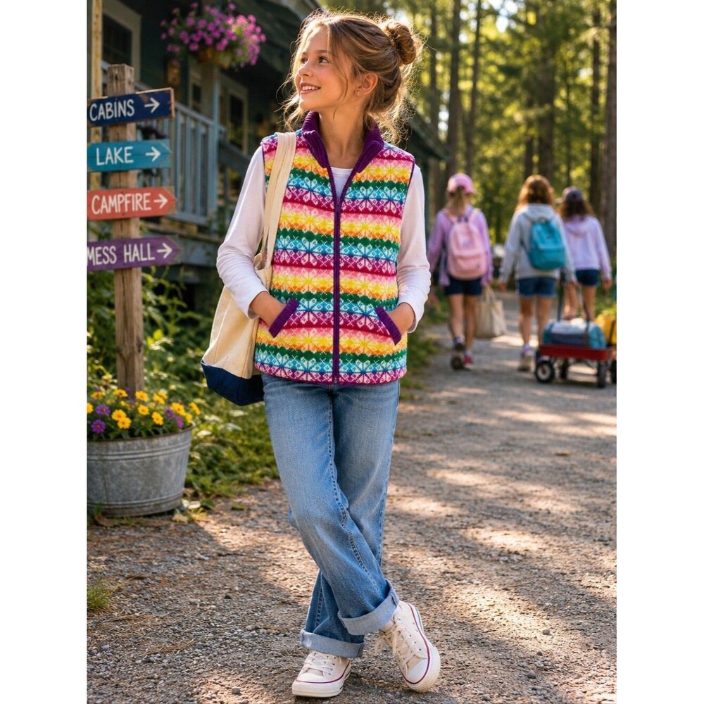 VTG Gap Kids Reversible Vest XL Colorful Snowflakes 1 Side Full Zip 1 Side Purpl